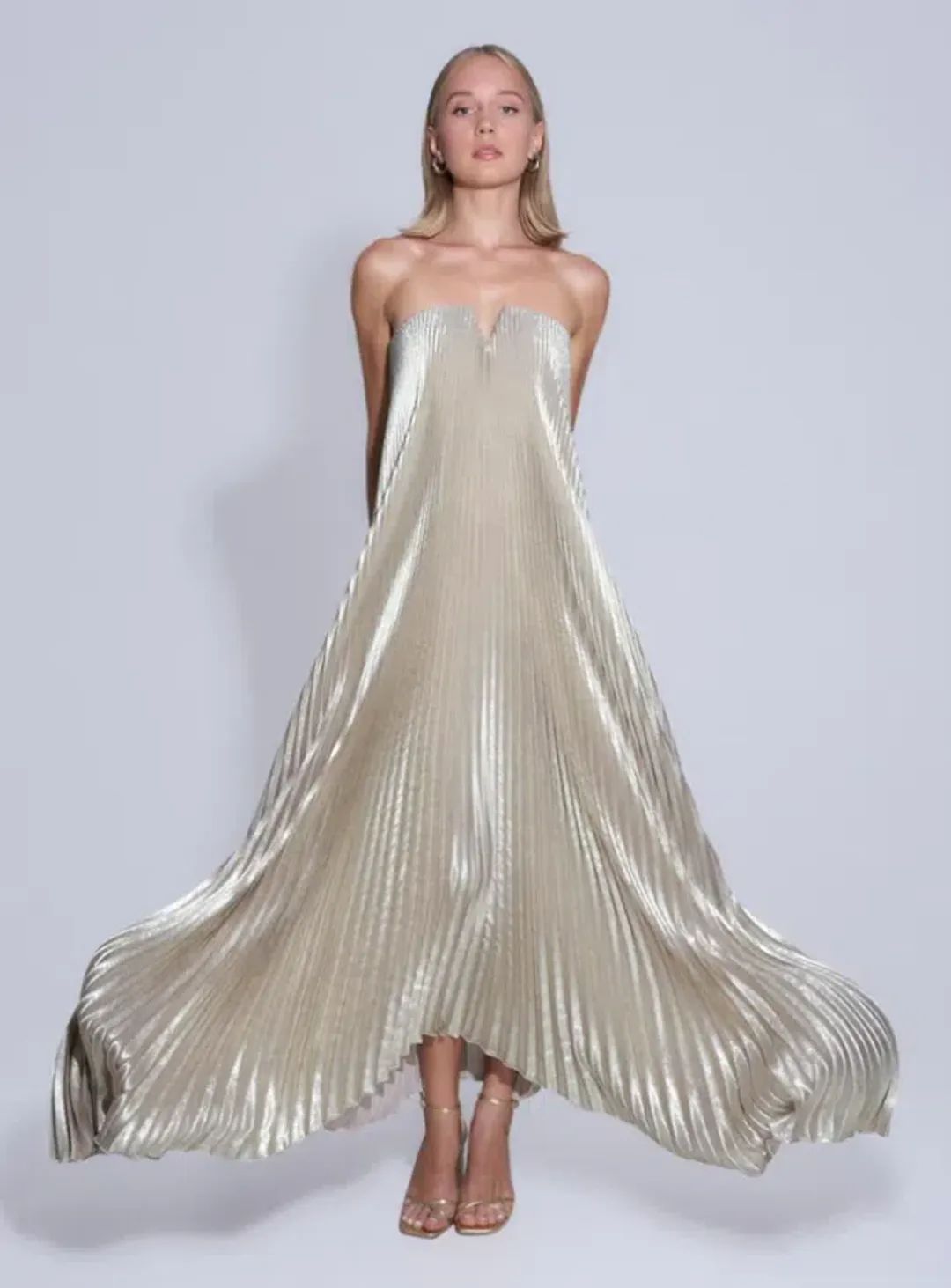 L'Idee Black Tie Gown Gold Shimmer Size 12 for rent on The Volte - main image