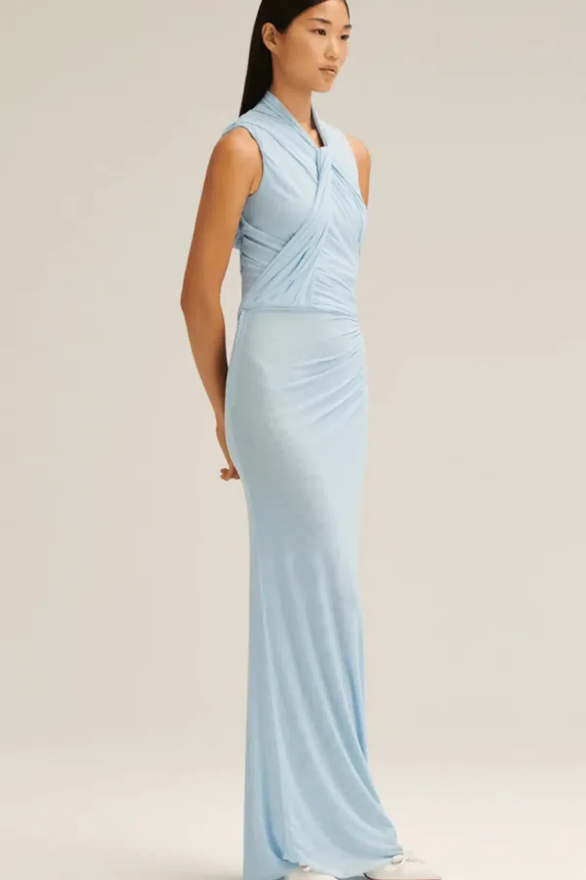 Scanlan Theodore Mesh Drape Top & Skirt Pale Blue Size 10 - Image 2