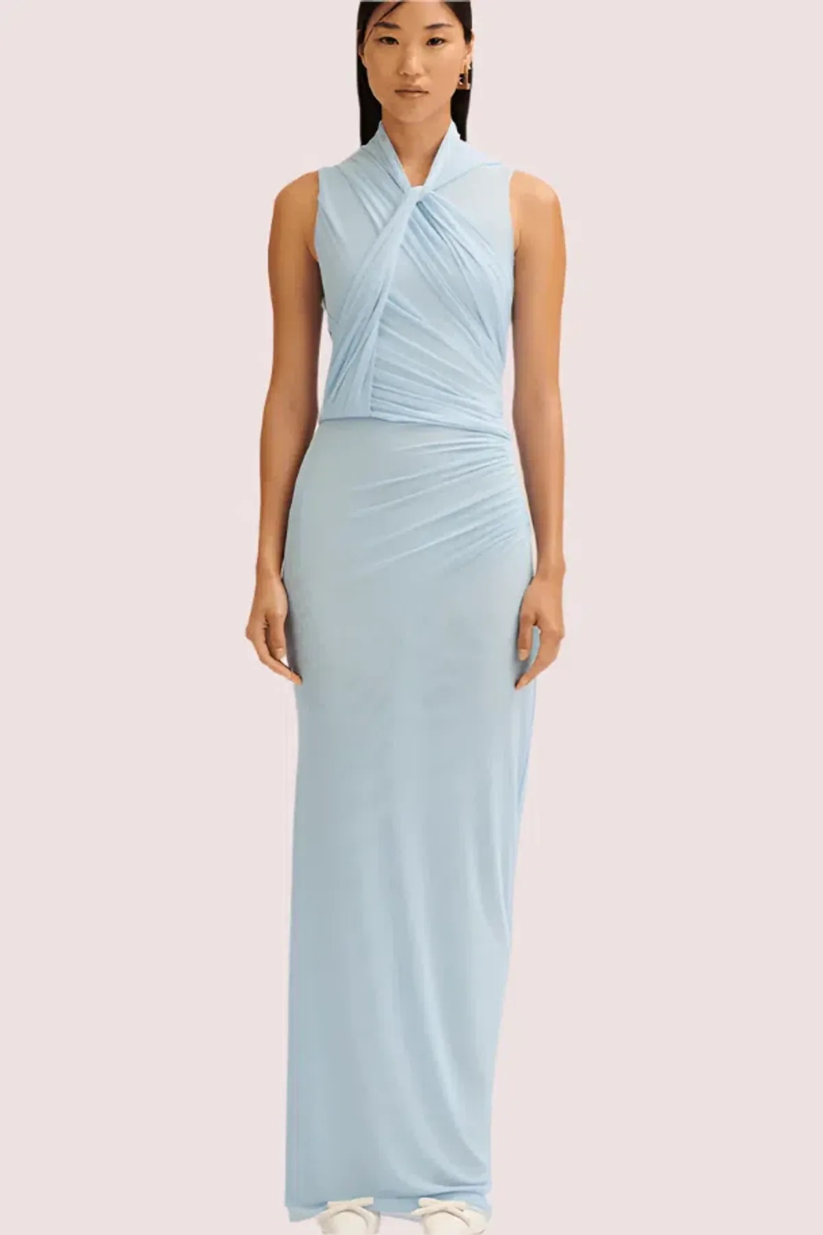 Scanlan Theodore Mesh Drape Top & Skirt Pale Blue Size 10 - Image 1