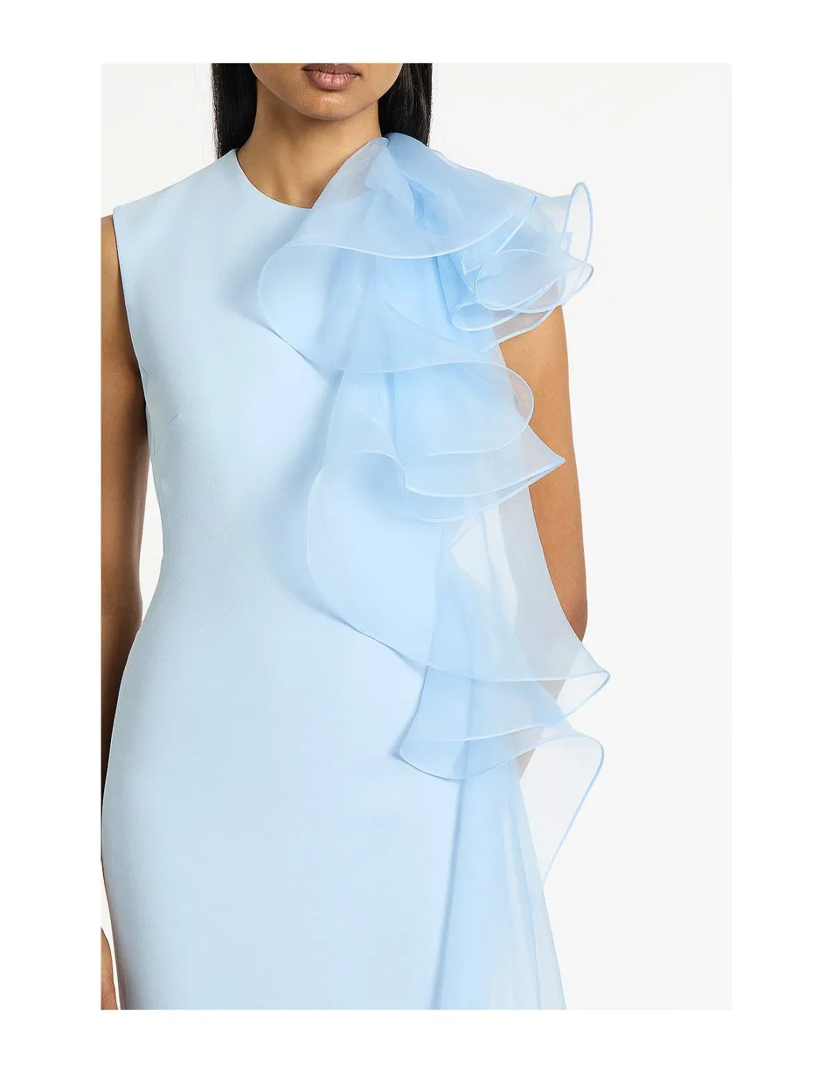Carla Zampatti Crepe Ruffle Shoulder Gown Pale Blue Size AU 6 - Image 4