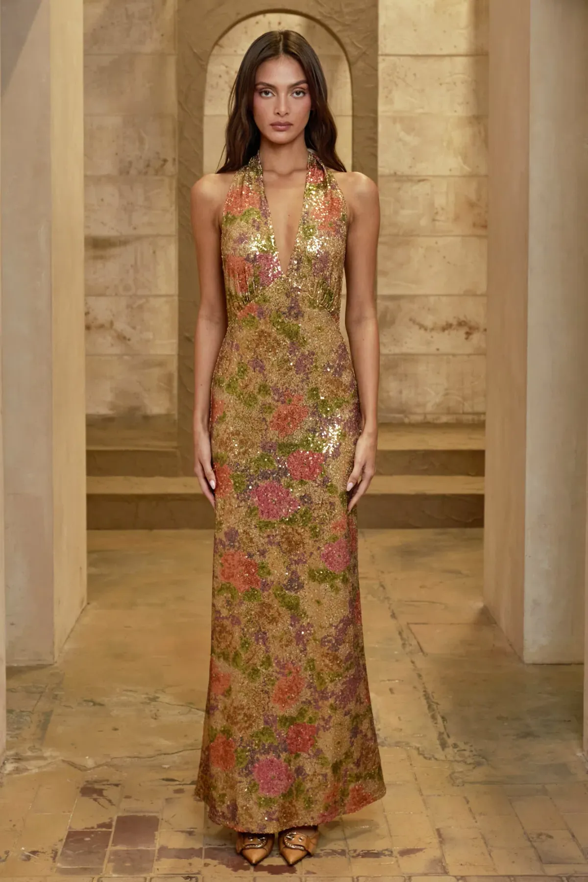 Fait Par Foutch Liana Maxi Dress Fleur Print Sequin Size M / AU 10 - Image 1