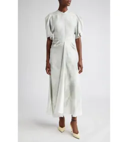 Victoria Beckham Drape Sleeve Midi Dress In White Digital Feather Print Size AU 8 for rent on The Volte - image 5