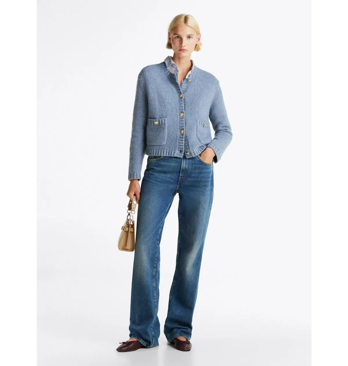 Tommy Hilfiger Gold-Tone Button Textured Cardigan Blue Size M/Au 10 for rent on The Volte - main image
