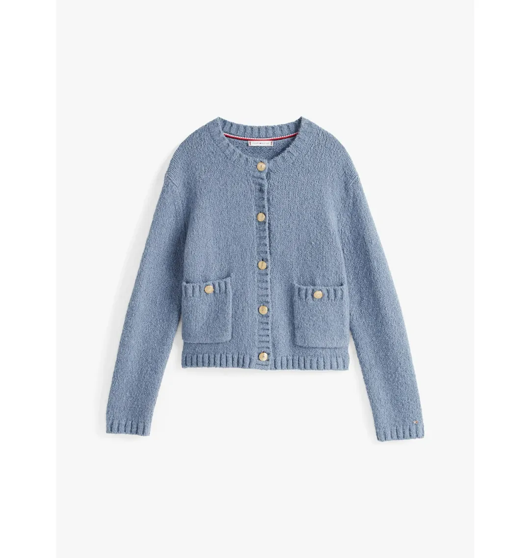 Tommy Hilfiger Gold-Tone Button Textured Cardigan Blue Size M/Au 10 for rent on The Volte - main image