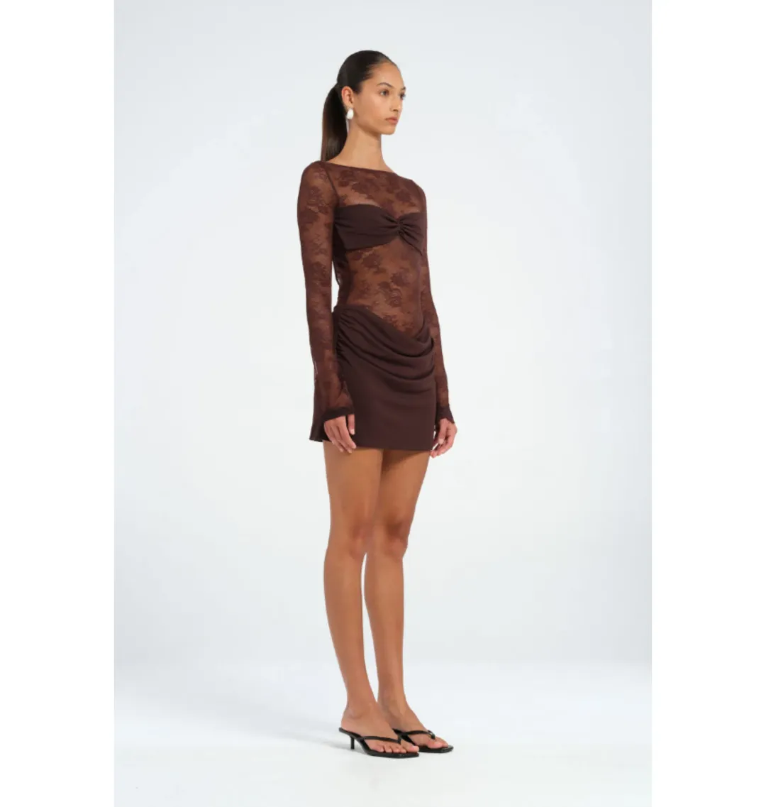 Benni Oskar Mini Dress Brown Size AU 6 for rent on The Volte - main image