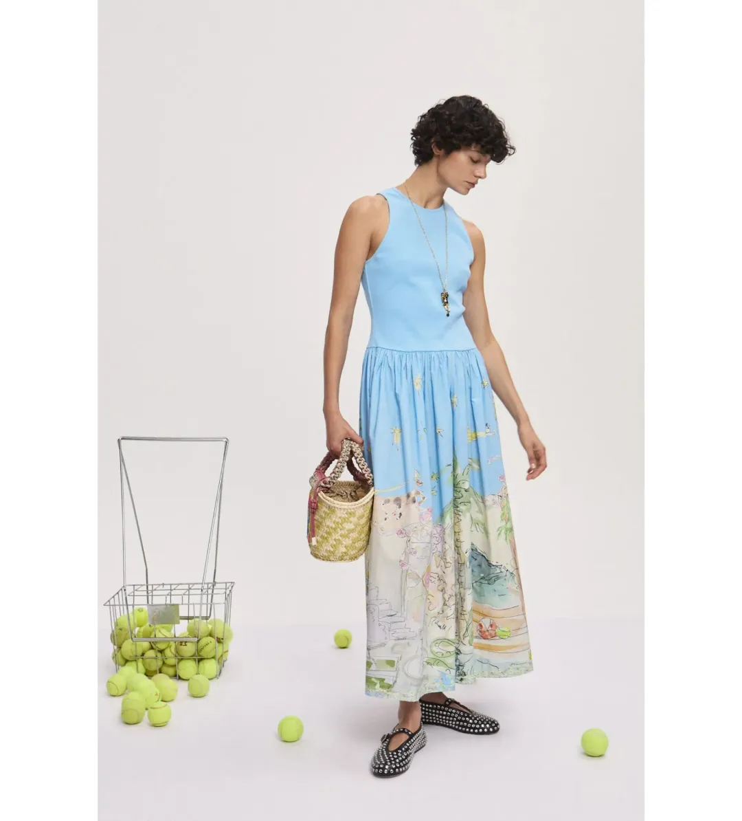 Alemais Anouk Tank Midi Dress Blue Print Size 8 for rent on The Volte - main image