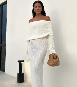 Meshki Marisol Off Shoulder Boucle Maxi Dress Cream Size 3XL / AU 18 for rent on The Volte - image 2