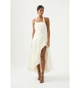 Aje Mika Draped Split Maxi Dress Cream Size 10 for rent on The Volte - image 1