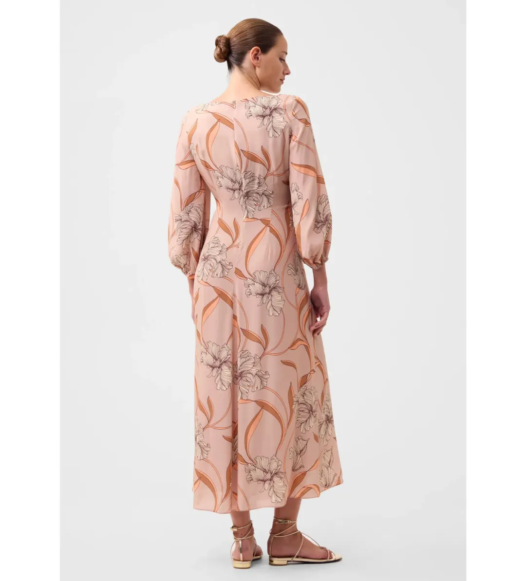 Morrison Martinique Rouched Midi Dress Blush Floral Print Size 4/AU 14 for rent on The Volte - main image