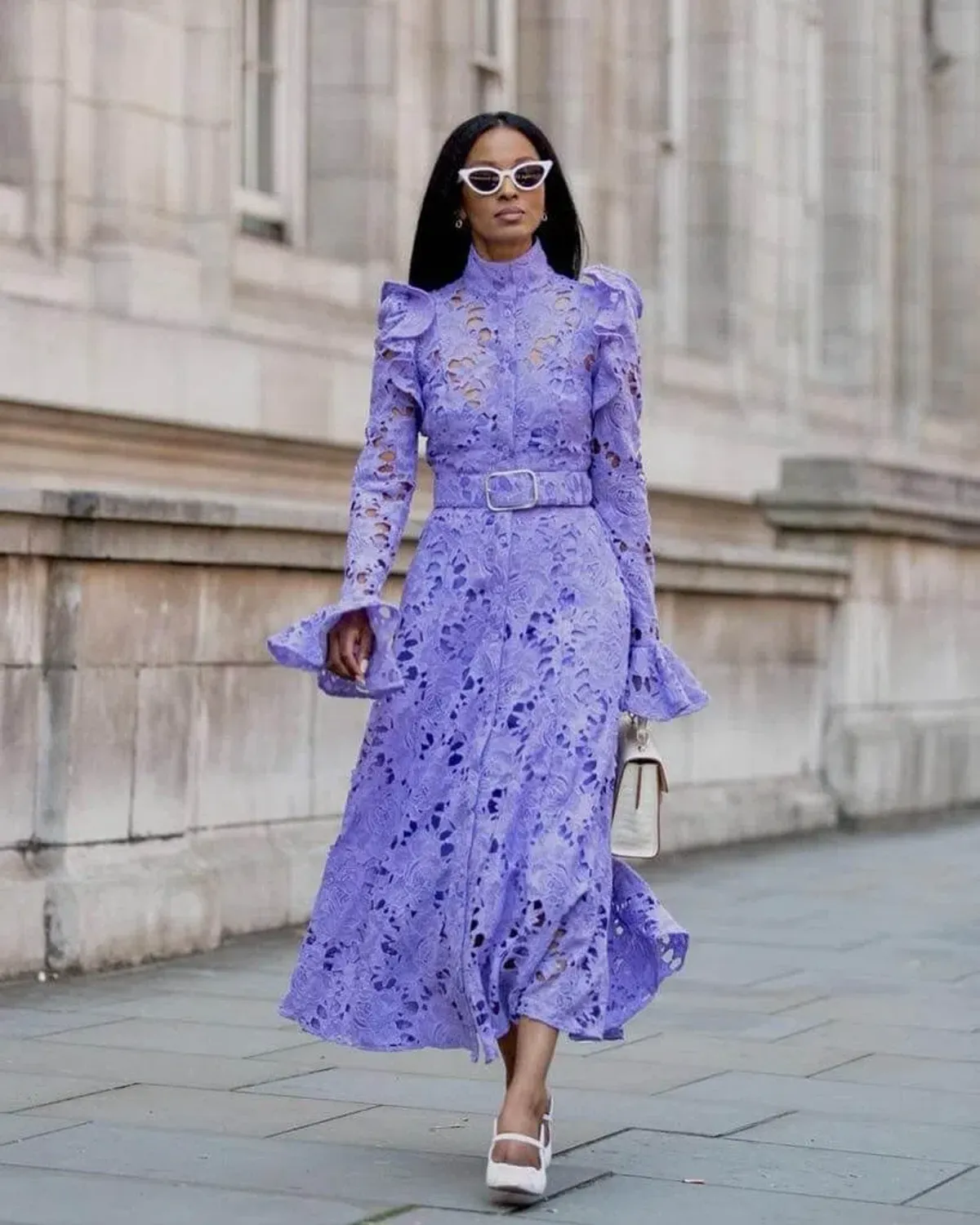 Leo Lin Aliyah Lace Butterfly Sleeve Midi Dress in Lavender Size 10 - Image 1