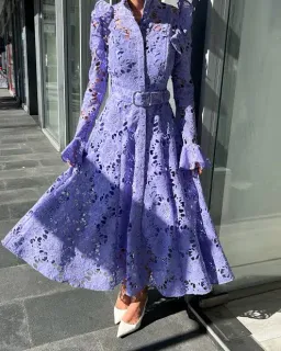 Leo Lin Aliyah Lace Butterfly Sleeve Midi Dress in Lavender Size 10 for rent on The Volte - image 2