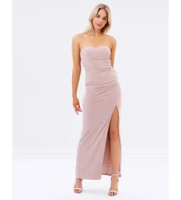 Skiva Strapless Split Evening Maxi Dress Latte Blush Size AU 6 for rent on The Volte - image 1