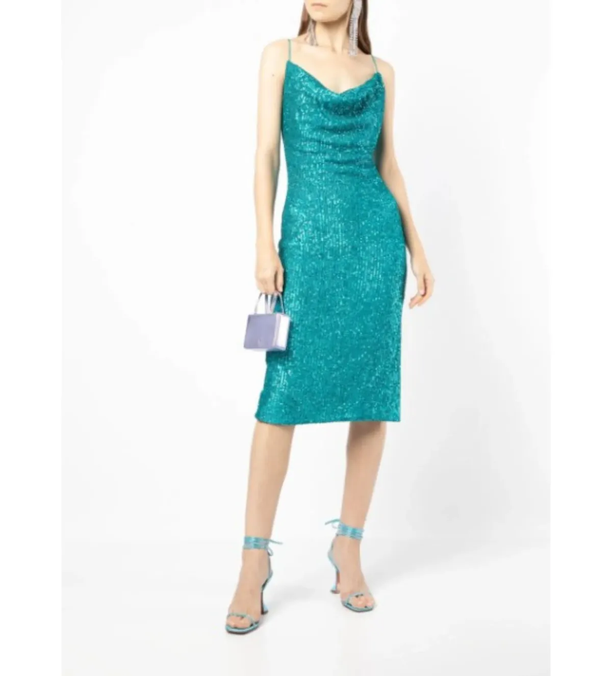 Rebecca Vallance Missing Hours Sequin Midi Dress Turquoise Size AU 6 for rent on The Volte - main image