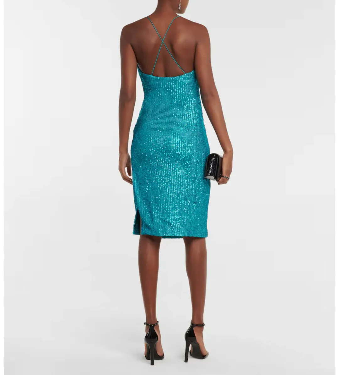 Rebecca Vallance Missing Hours Sequin Midi Dress Turquoise Size AU 6 for rent on The Volte - main image