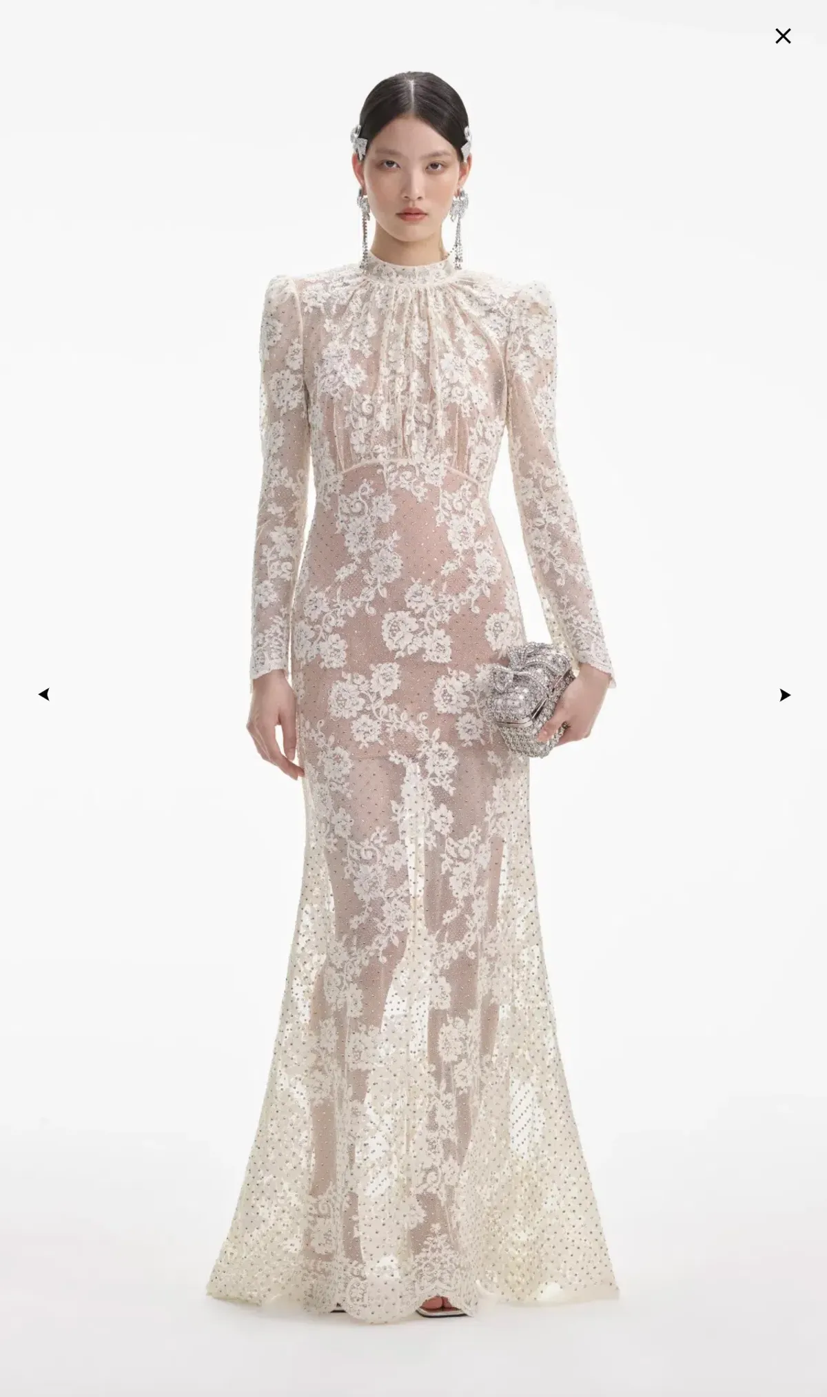 Self-Portrait White Rhinestone Lace Maxi Dress Size AU 10 for rent on The Volte - main image