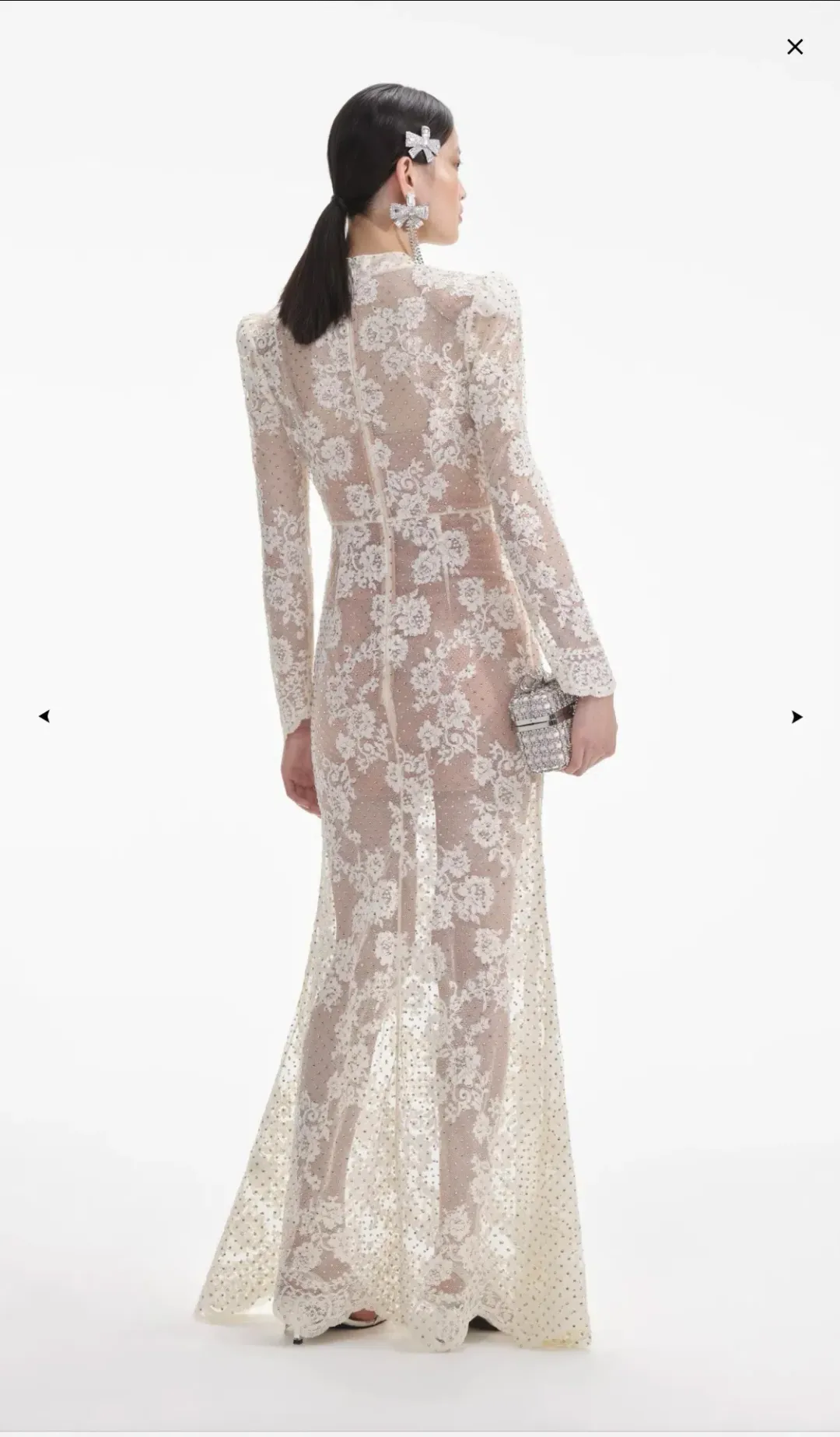 Self-Portrait White Rhinestone Lace Maxi Dress Size AU 10 for rent on The Volte - main image