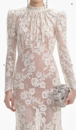 Self-Portrait White Rhinestone Lace Maxi Dress Size AU 10 for rent on The Volte - image 2
