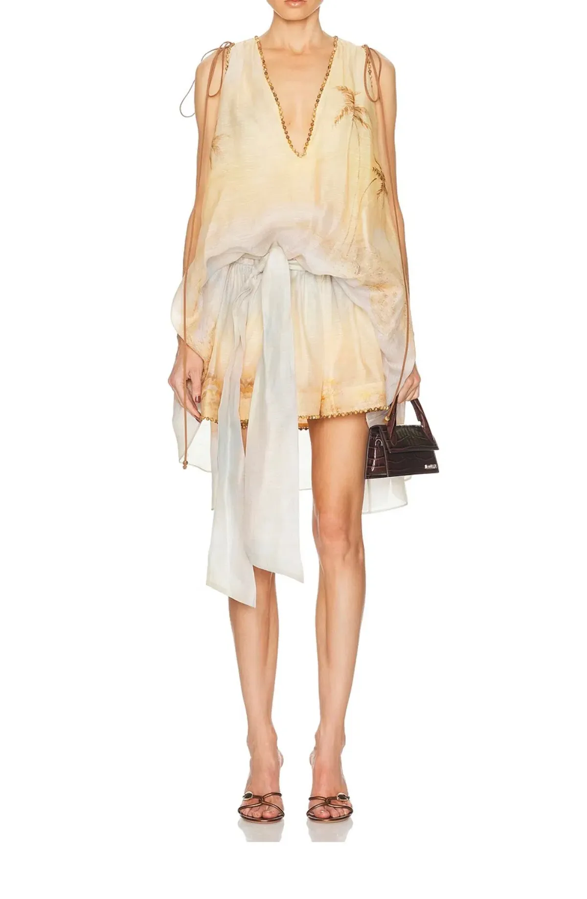 Zimmermann Balance Plunge Mini Dress Yellow Seascape Size 0p/AU 6 - Image 1