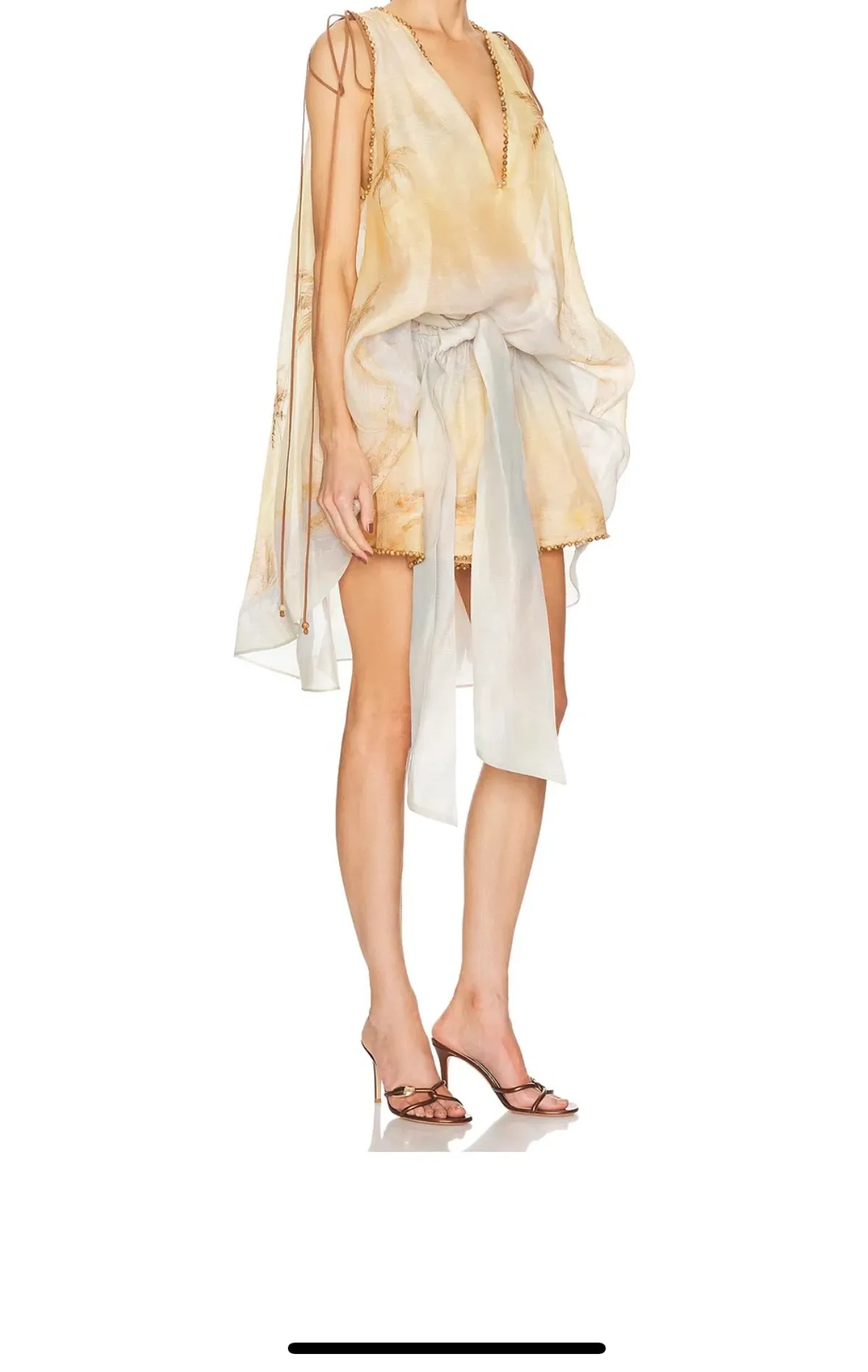 Zimmermann Balance Plunge Mini Dress Yellow Seascape Size 0p/AU 6 - Image 2