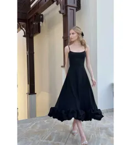 Post Meridiem Flounce Bustier Midi Dress in Deep Black Size XS / AU 6 for rent on The Volte - image 1