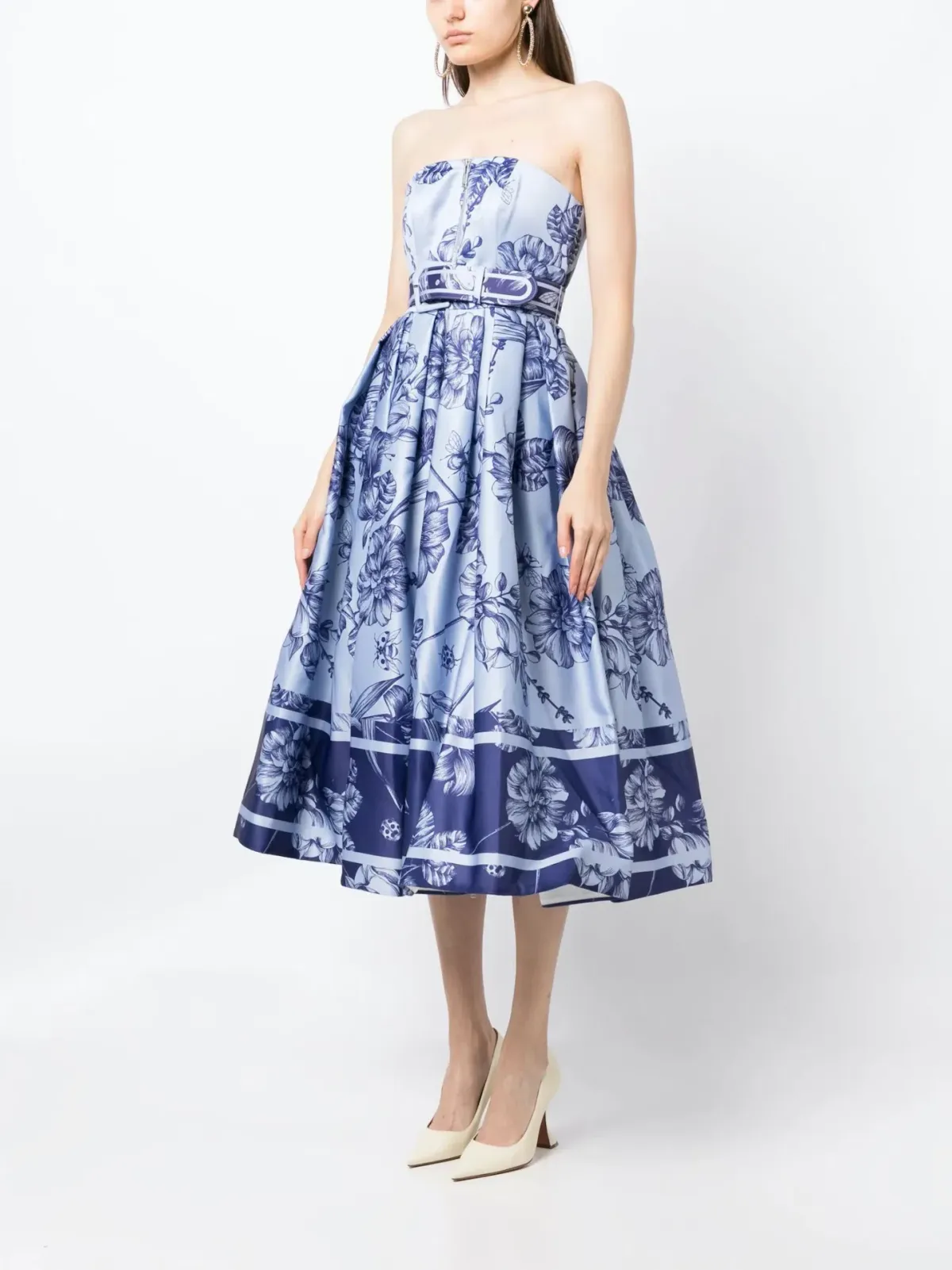Leo Lin Norine Bustier Midi Dress Harmony Print in Hyacinth Size AU 6 - Image 1
