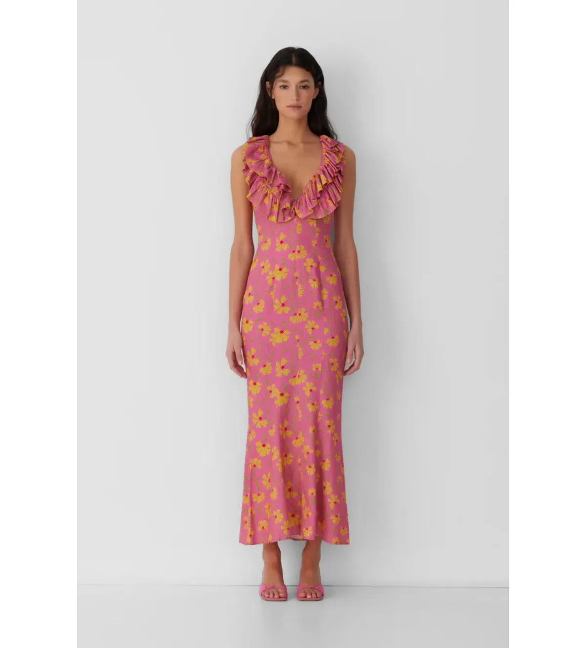 The Wolf Gang Circe Ruffle Maxi Dress Candy Floral Size AU 6 for rent on The Volte - main image