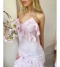 LoveShackFancy Rialto Floral Chiffon Maxi Dress Rose Latte Size AU 8 for rent on The Volte - image 4