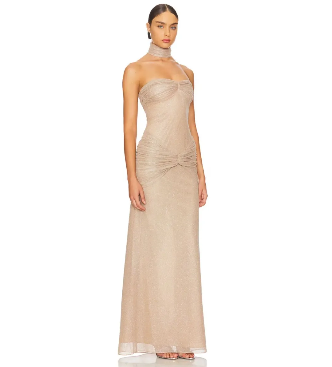 Mirror Palais The Starlite Glitter Mesh Maxi Dress Diamond Sand Size M/AU 10 for rent on The Volte - main image