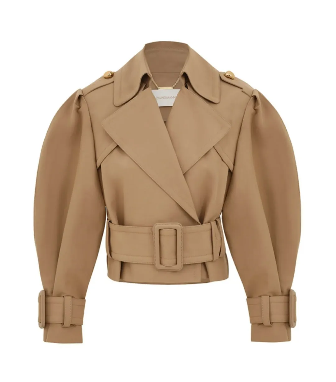 Zimmermann Crush Cropped Trench Coat in Khaki Size 0 / AU 8 for rent on The Volte - main image