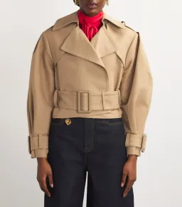 Zimmermann Crush Cropped Trench Coat in Khaki Size 0 / AU 8 for rent on The Volte - image 2
