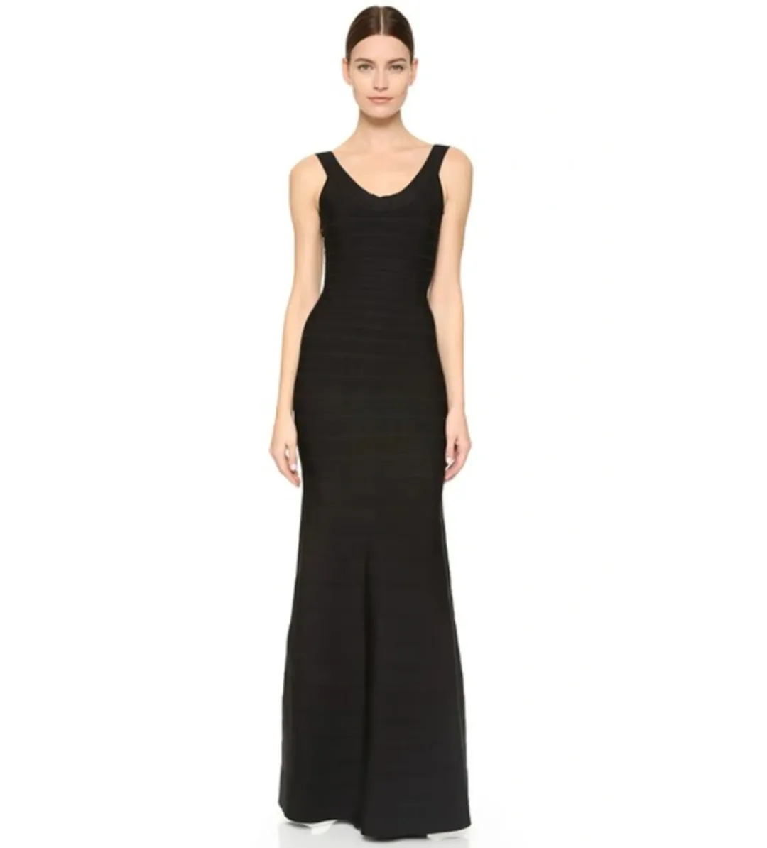 Hervé Léger Black Round Neck Gown in Black Size Medium/ AU 10 for rent on The Volte - main image