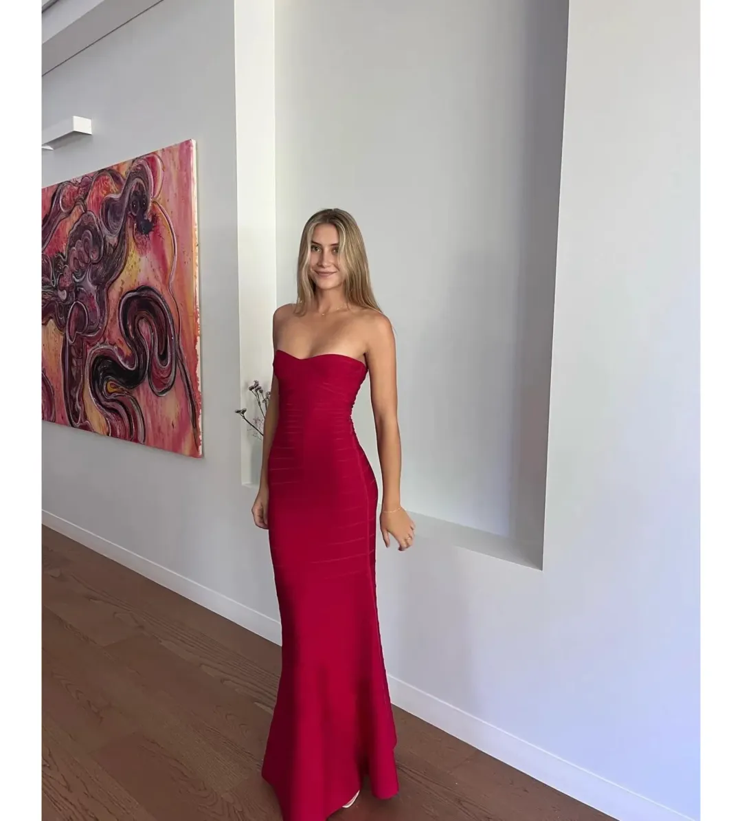 Hervé Léger Cranberry Sara Gown in Red Size Small/ AU 8 for rent on The Volte - main image