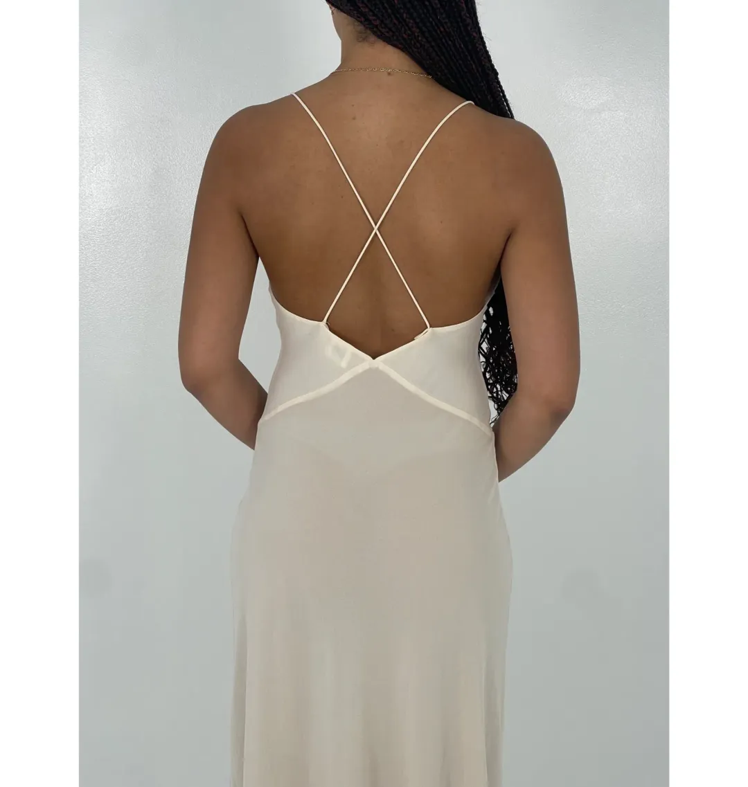 Helsa Sheer Deep V Rose Maxi Dress Cream Size Small / AU 8 for rent on The Volte - main image