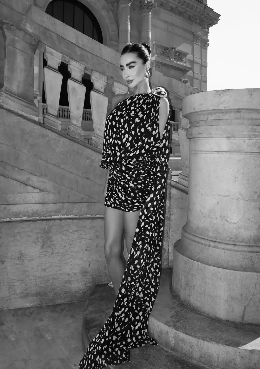 Leam Almes Dalmatian Print Chiffon Mini Dress with Metal Stone Size XS / AU 6 for rent on The Volte - main image