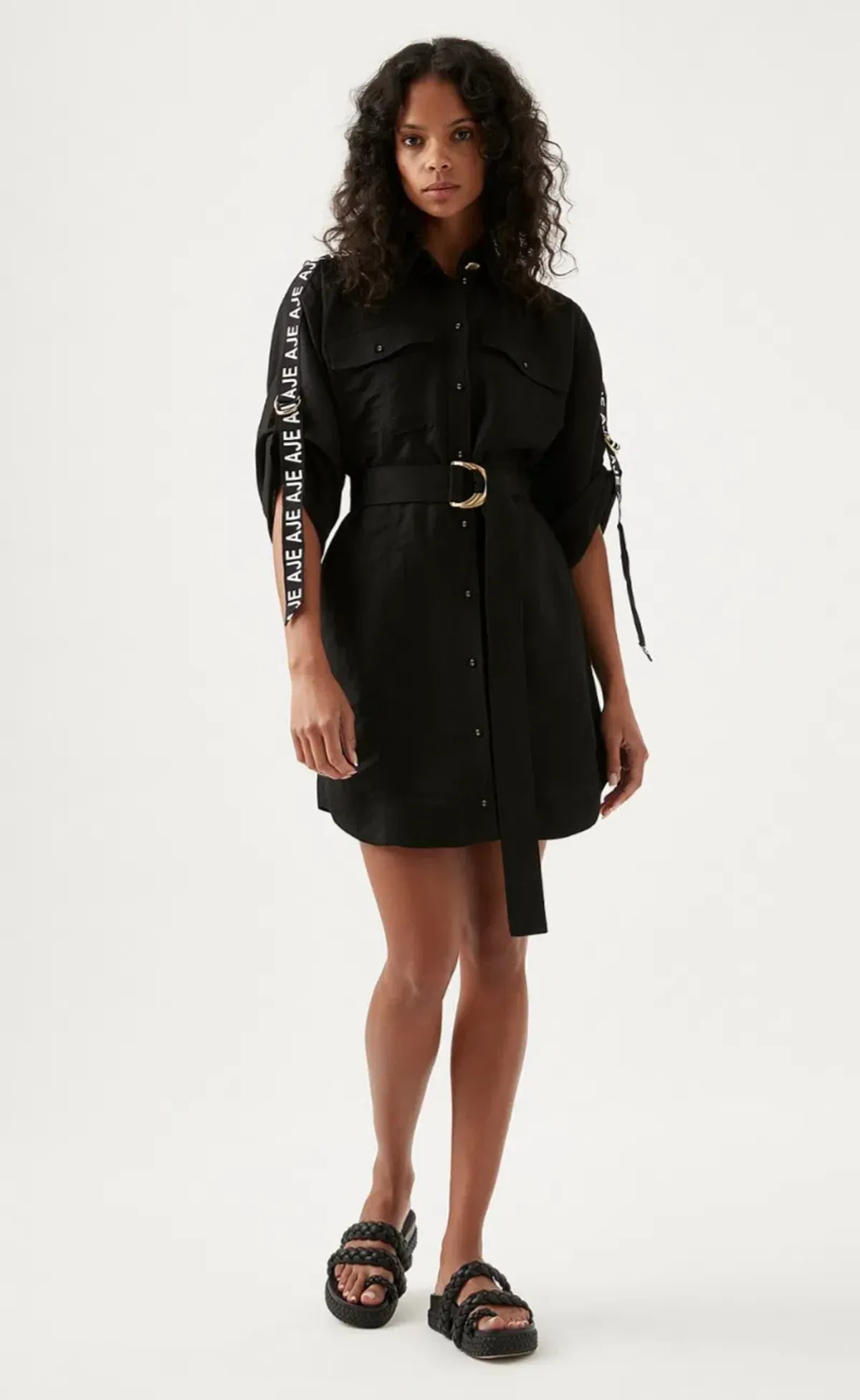 Aje Signal Logo Shirt Mini Dress Black Size 12 - Image 1