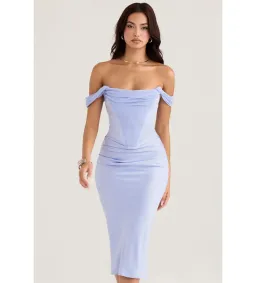 House of CB Natalya Sky Satin Corset Midi Dress Sky Blue Size S/Size AU 8 for rent on The Volte - image 3