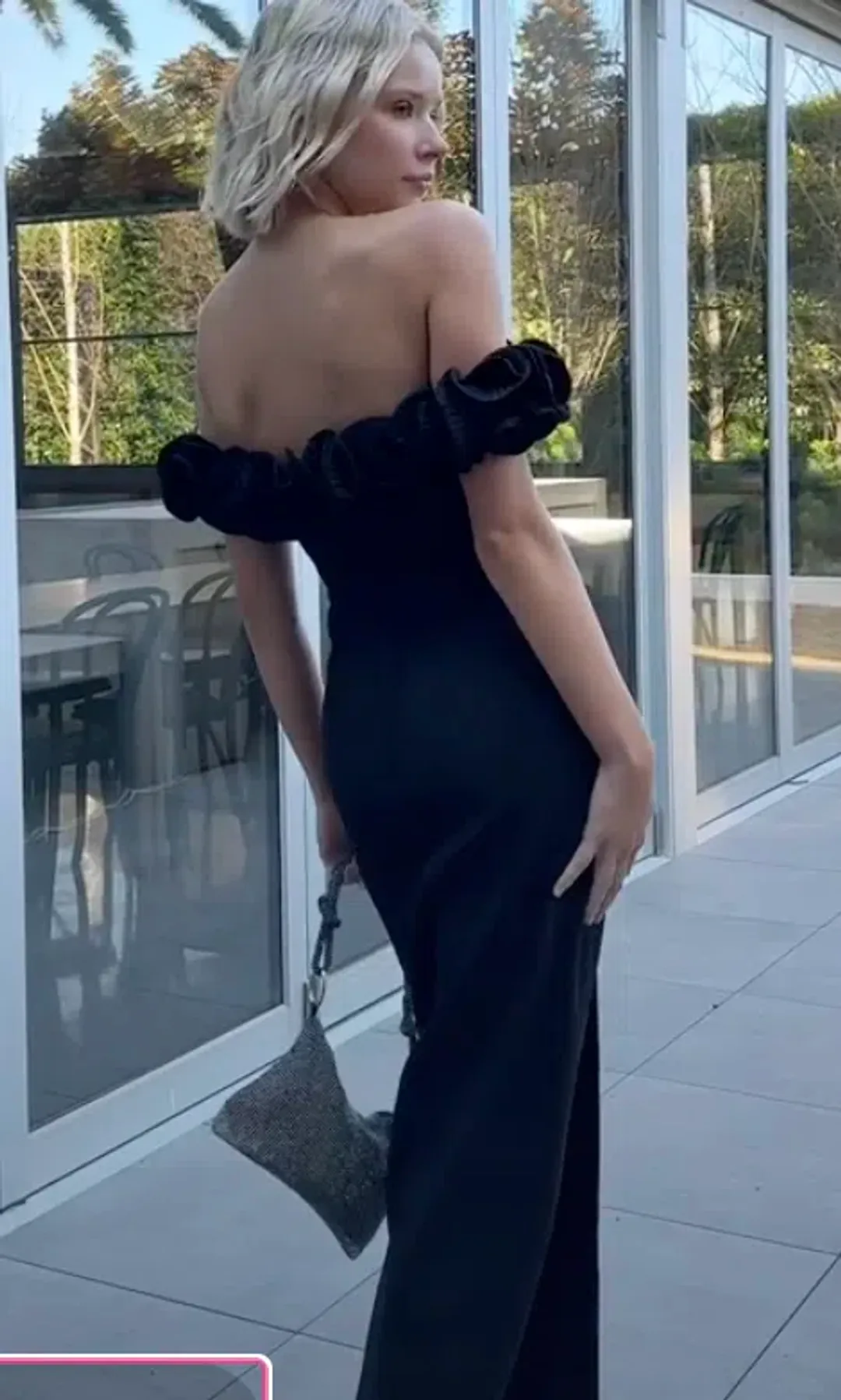 Azzurielle Farley Frill Off Shoulder Gown Black Size 8 for rent on The Volte - main image