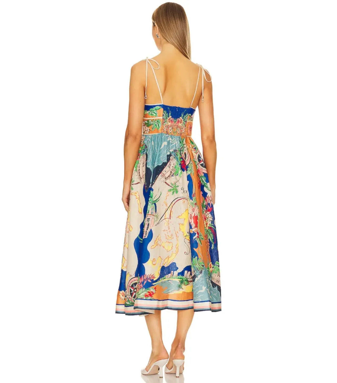 Zimmermann The Alight Picnic Midi Dress in Nautical Map Print Size 2 / AU 12 for rent on The Volte - main image