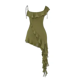 House of CB Marcia Ruffle Mini Dress Olive Size XS/AU 6 for rent on The Volte - image 5