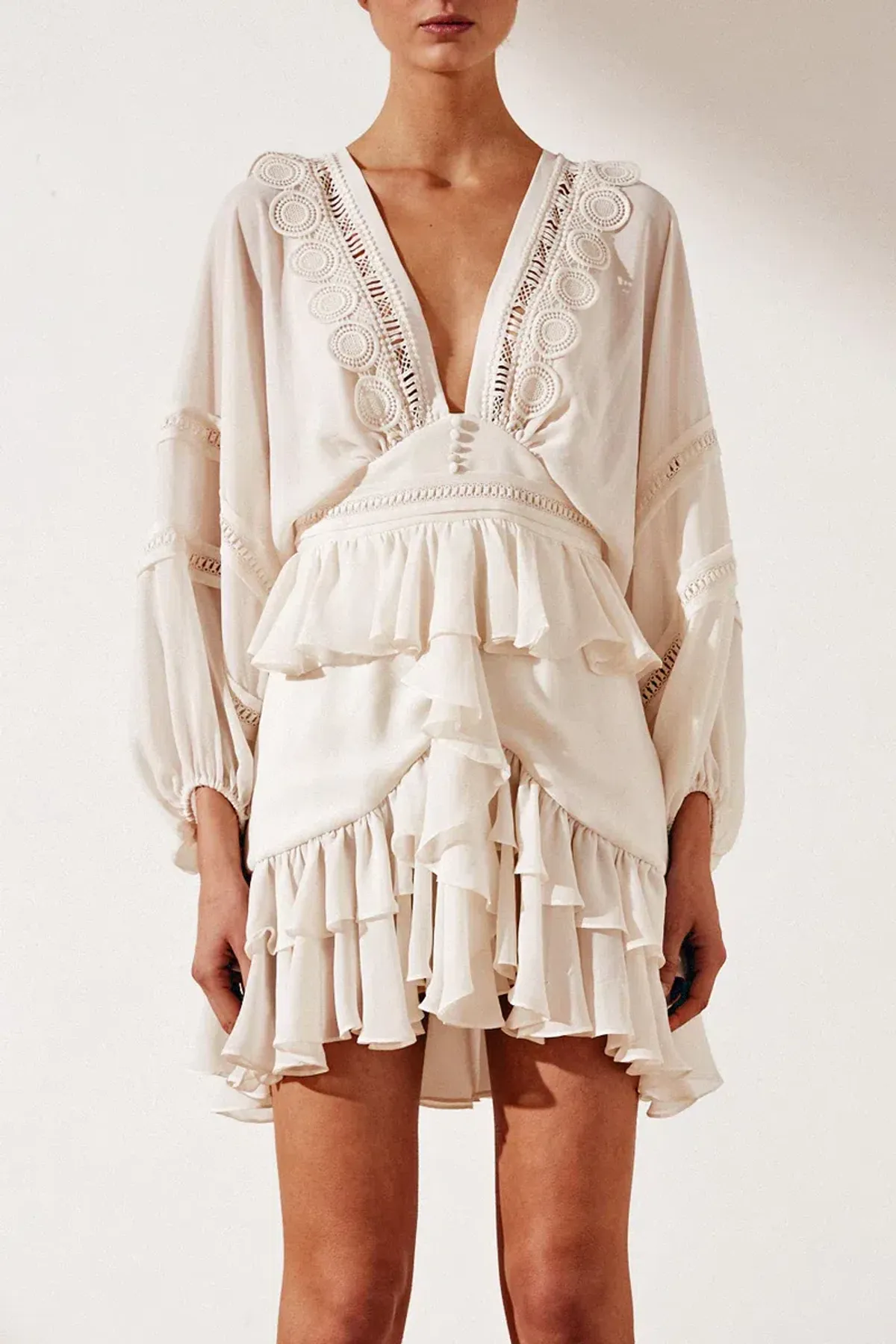 Shona Joy Rafaella Plunge Frill Mini Dress Cream Size 6 - Image 2