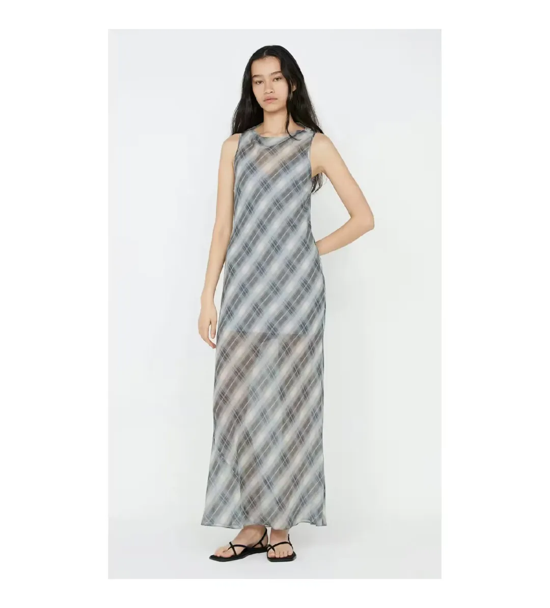 Bec & Bridge Seanna Boat Neck Maxi Dress Blue Check Size AU 14 for rent on The Volte - main image