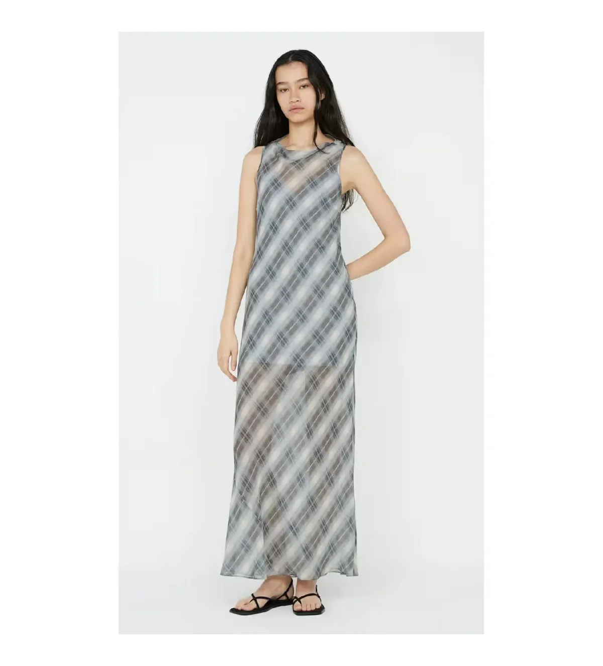 Bec & Bridge Seanna Boat Neck Maxi Dress Blue Check Size AU 14 - Image 1