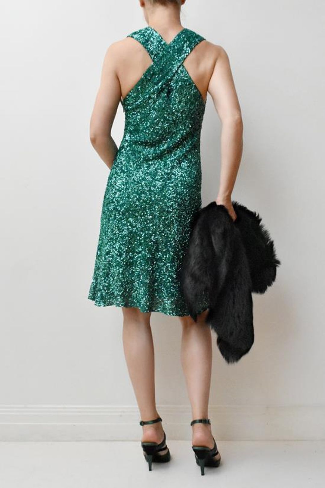 George Gross green sequined cocktail dress Green Size 12 for rent on The Volte - main image