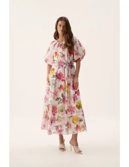 Aje Fleur Midi Dress Collage Floral Size AU 10 for rent on The Volte - image 1
