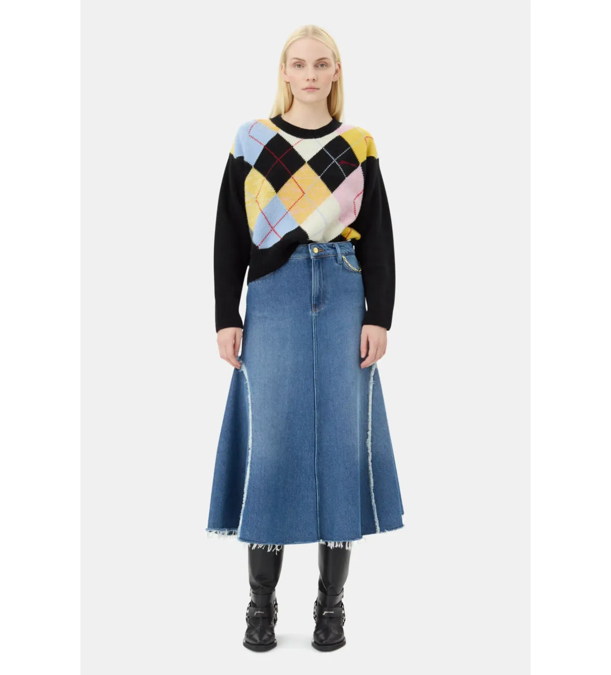 Ganni Blue Midi Skirt Mid Blue Stone Size 38/Au 10 for rent on The Volte - main image