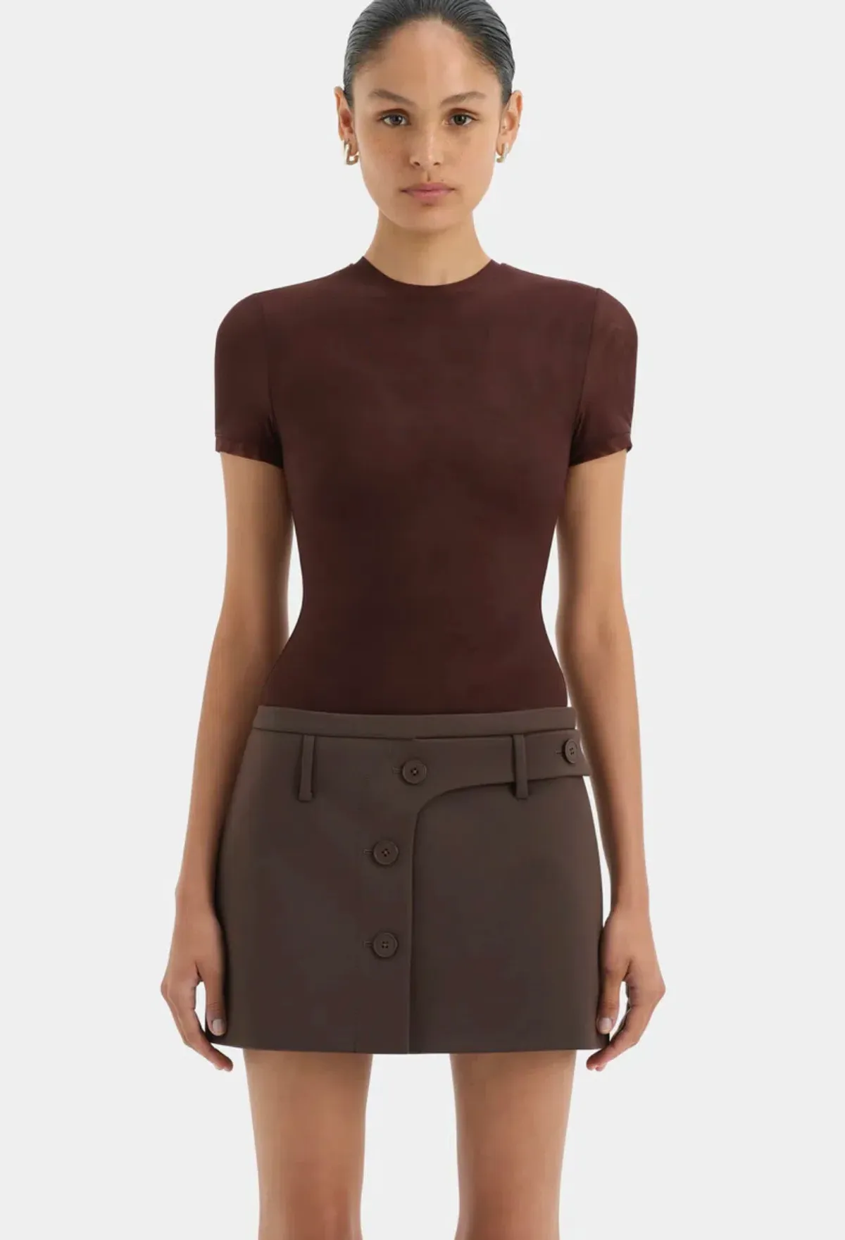 Sir The Label Sandrine Button Mini Skirt Brown Size 4 - Image 1