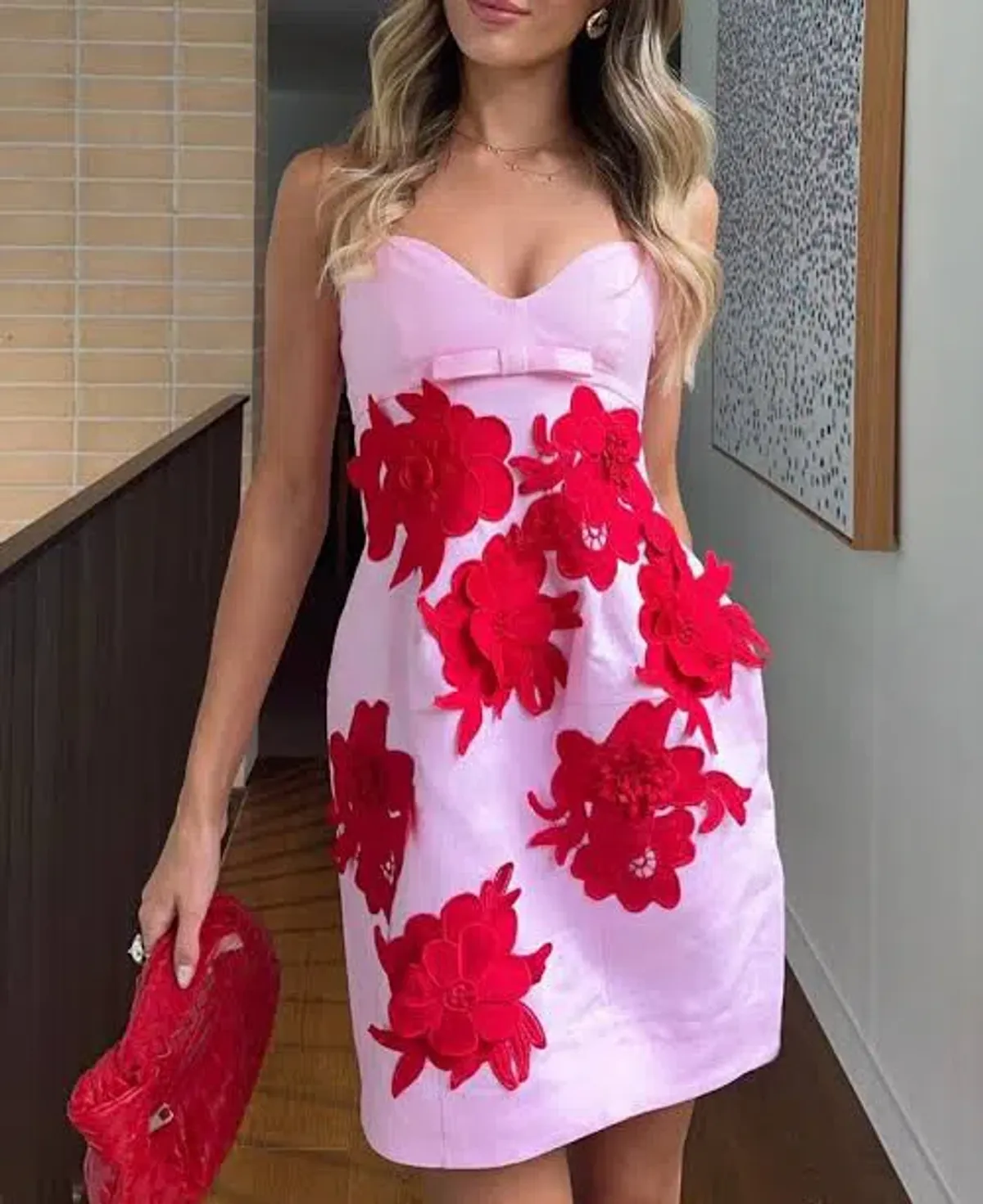 Oroton Contrast 3d Flower Mini Dress Poppy Pink Small Size 8 - Image 1