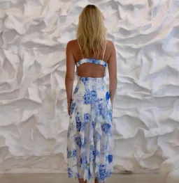 Bella Barnett Blue Ruffle Maxi Dress Floral Size 8 for rent on The Volte - image 2