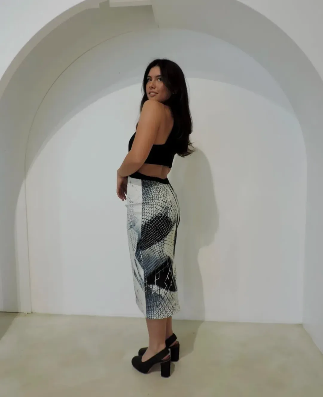 Asilio B&W Contemporary Midi Dress Black Size 10 for rent on The Volte - main image