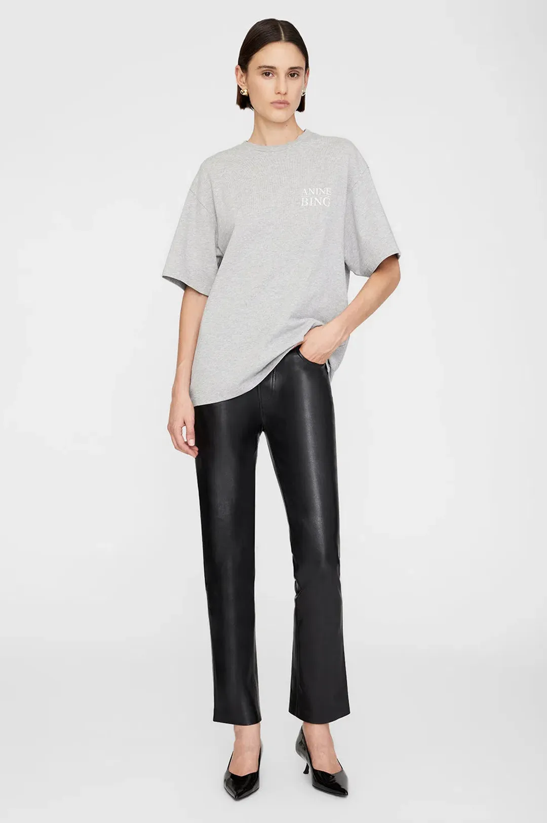 Anine Bing Myers T-Shirt Serif NY Washed Heather Grey Size 6 for rent on The Volte - main image